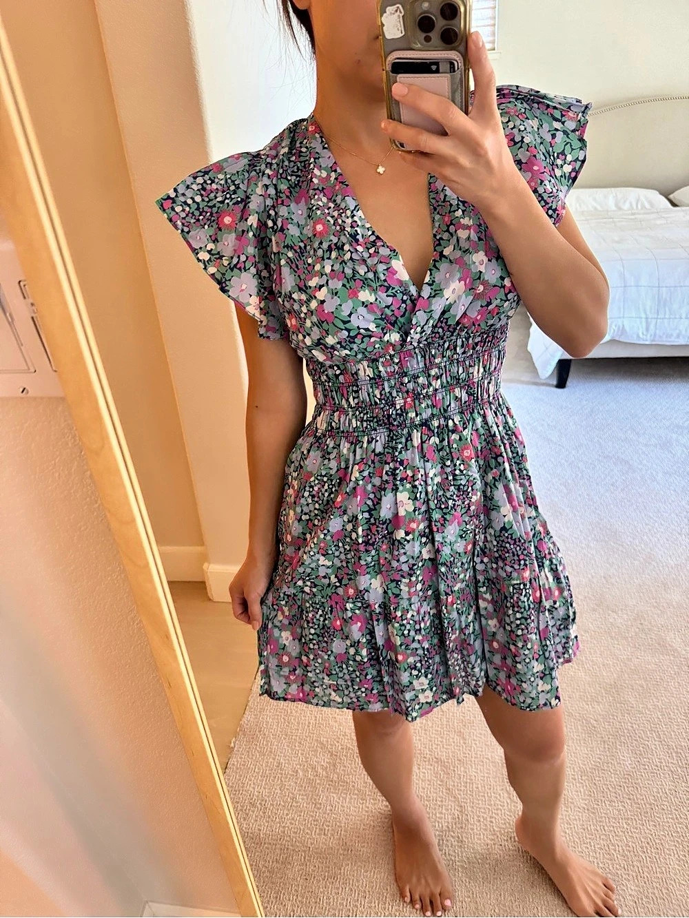 Rails Amelia Dress Floral Mini Dress in Green & Pink Size Small NWT